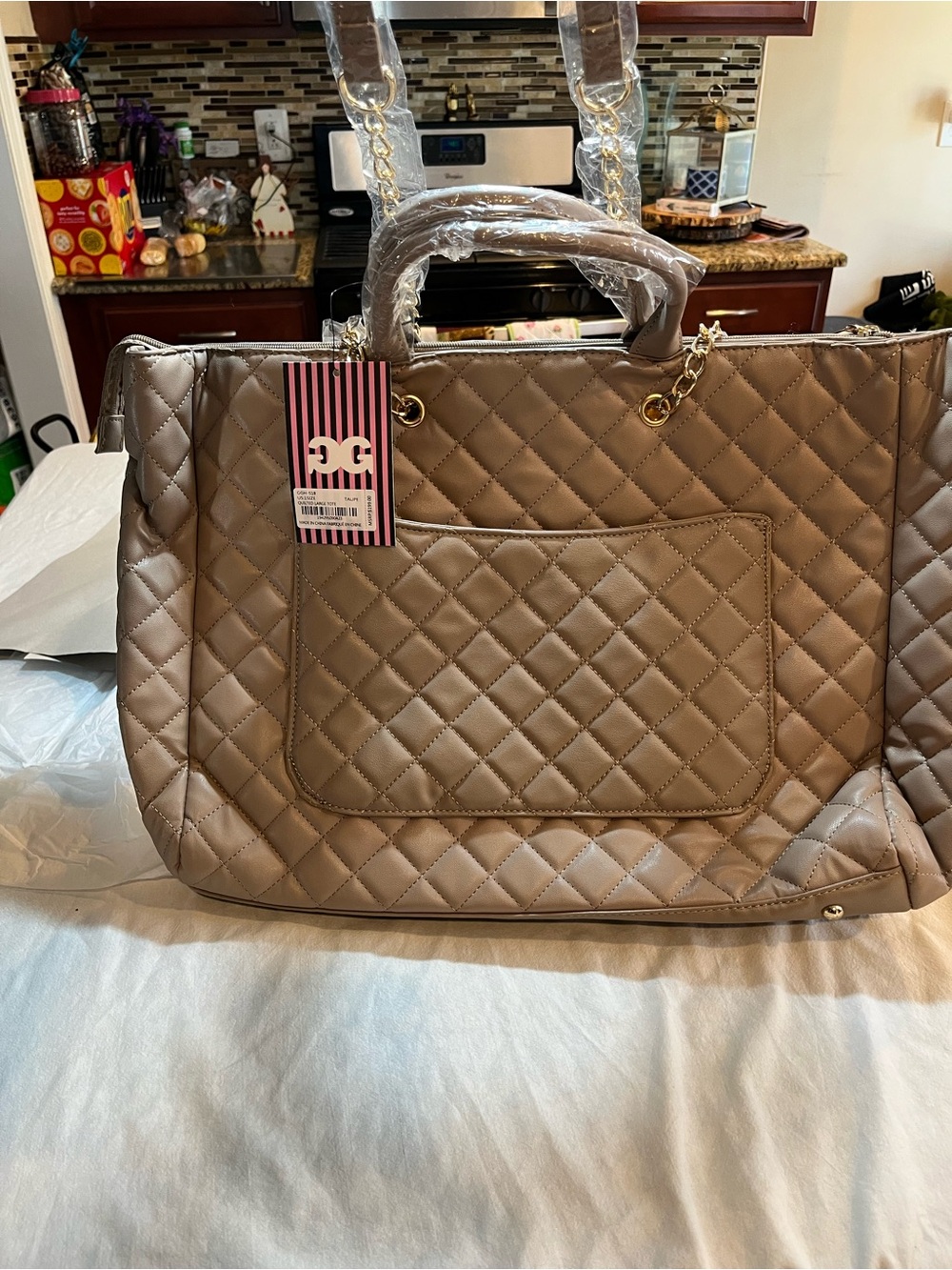 Quilted Tote Bag in Taupe - Elegant Everyday Carry $199